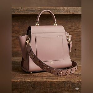 Zac Posen® Eartha Iconic Top Handle Bag – Mauve Genuine Leather w Floral Strap